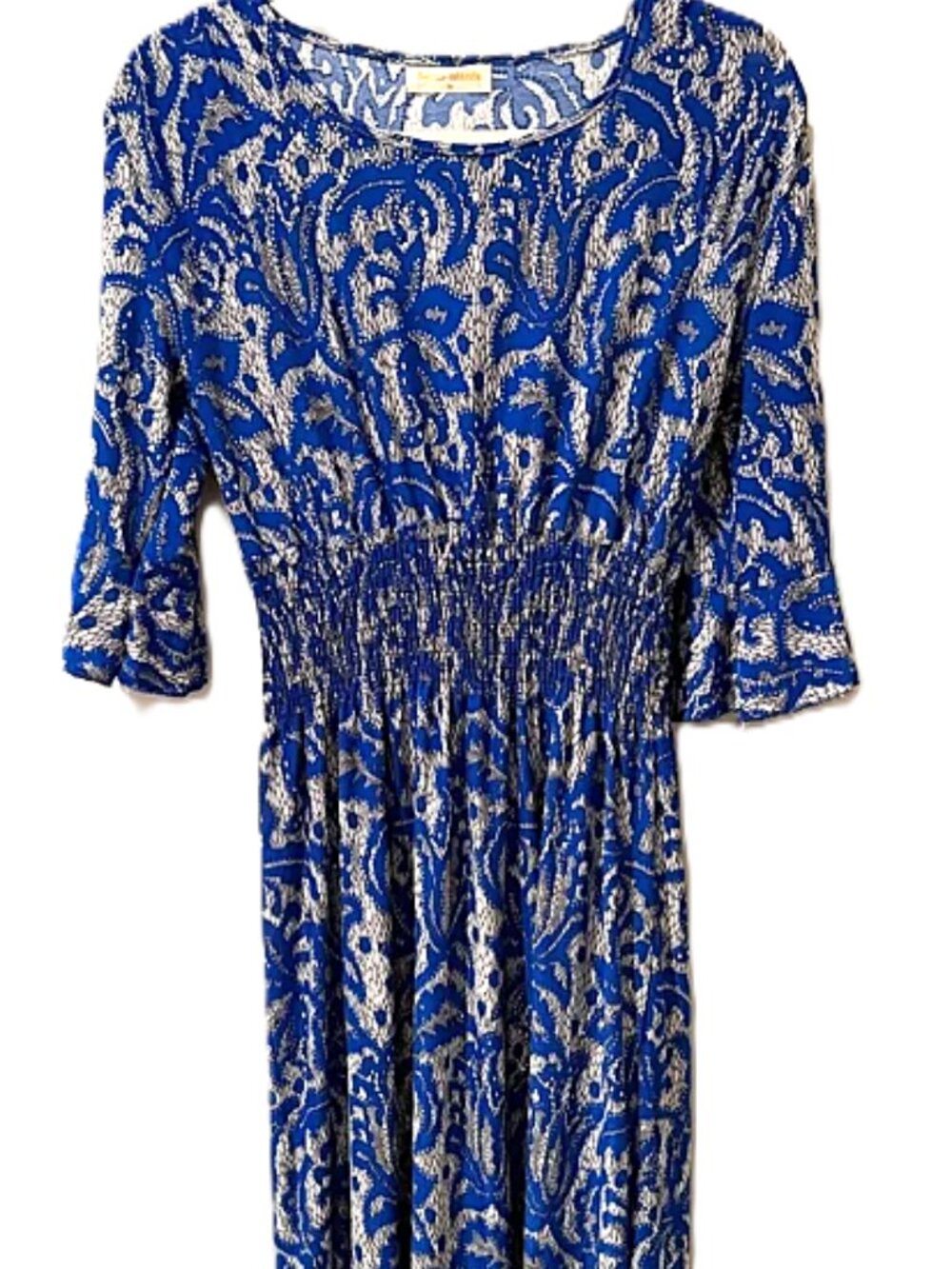 Seven Islands NY Maxi Dress L Large Blue White Shimmer
